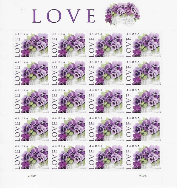 44c Love Series: Pansies in a Basket 2010 Stamps Sheets