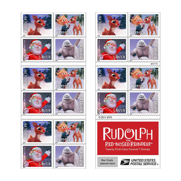 2014 "Rudolph the Red-Nosed Reindeer" Forever Stamps 100pcs