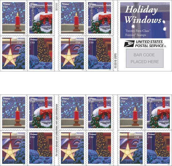 2016 "Holiday Windows" Forever Stamps 100pcs