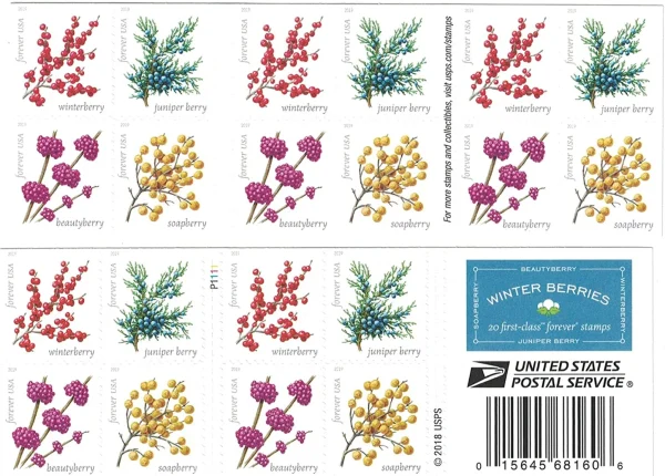 2019 "Winter Berries" Forever Stamps 100pcs