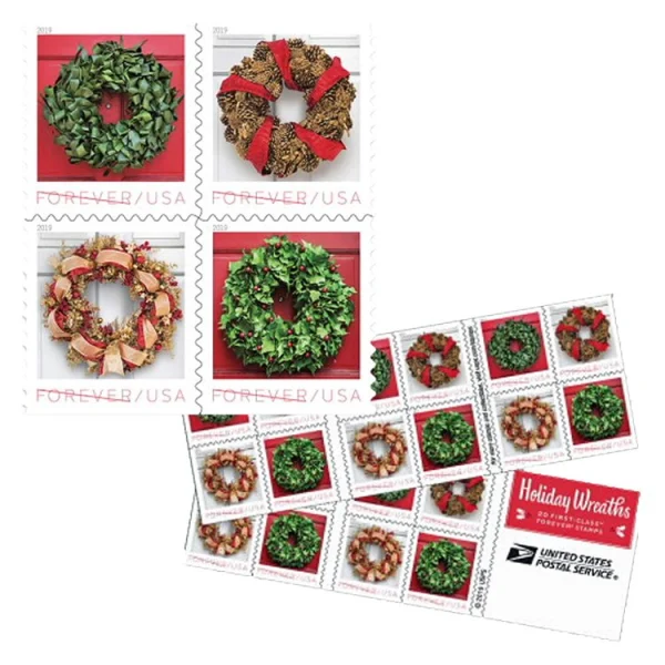 2019 "Holiday Wreaths" Forever Stamps 100pcs