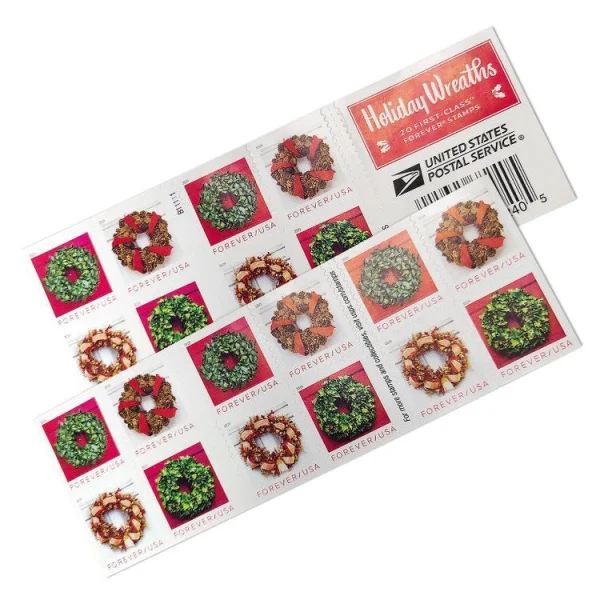 2019 "Holiday Wreaths" Forever Stamps 100pcs