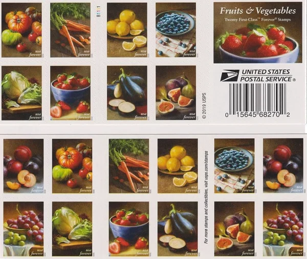 2020 "Fruits and Vegetables" Forever Stamps 100pcs