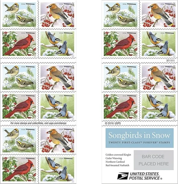 2016 "Songbirds in Snow" Forever Stamps 100pcs