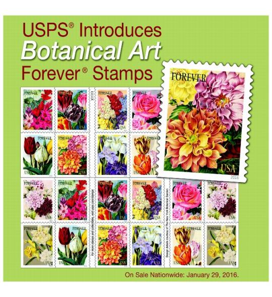2016 "Botanical Art" Forever Stamps 100pcs