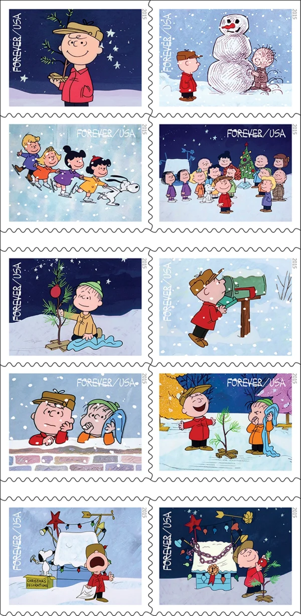 2015 "A Charlie Brown Christmas" Forever Stamps 100pcs