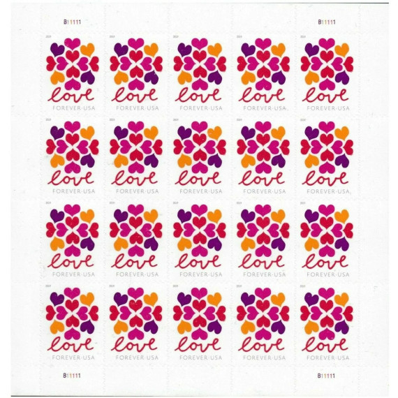 2019 "Hearts Blossom" Forever Stamps 100pcs
